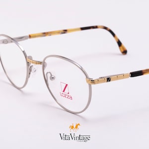 Vintage Lozza Round Eyeglasses: Gold & Silver Tortoise Frames