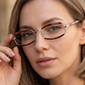 Etro Vintage 90s Eyeglasses | Brown Silver Slim Rectangle Frame Made in Italy | NOS Designer Optical Glasses Medium Fit VE9378