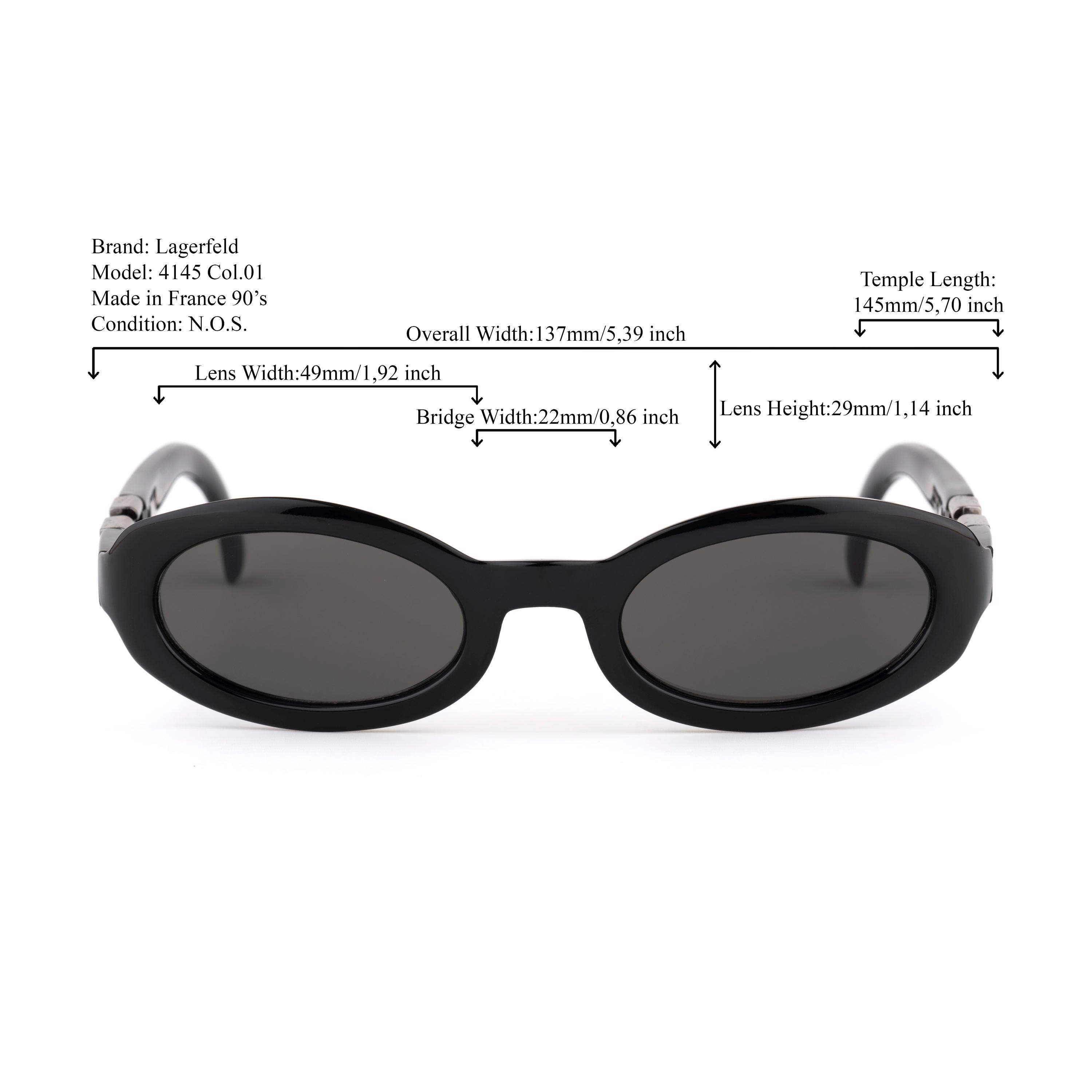 Lagerfeld Sunglasses Made in France, Vintage 90s Slim Oval Black