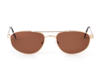 Lightweight Aviator Sunglasses, Wide Fit 145mm Gold Frame, 90s Italian Vintage Crown, Brown Anti-Reflective Lens, Featherlight 14g