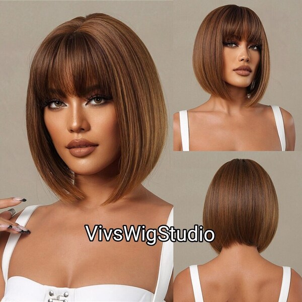 Honey Brown short bob synthetic wig