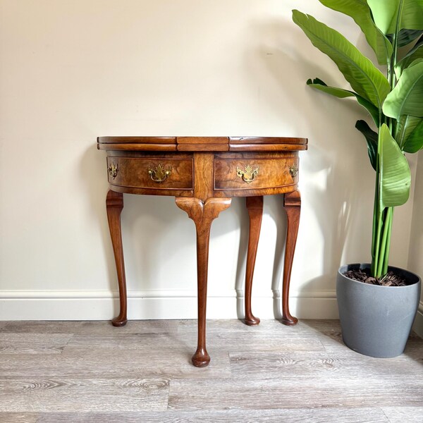 19th Century Mahogany Demilune Fold Over Table with Gateleg