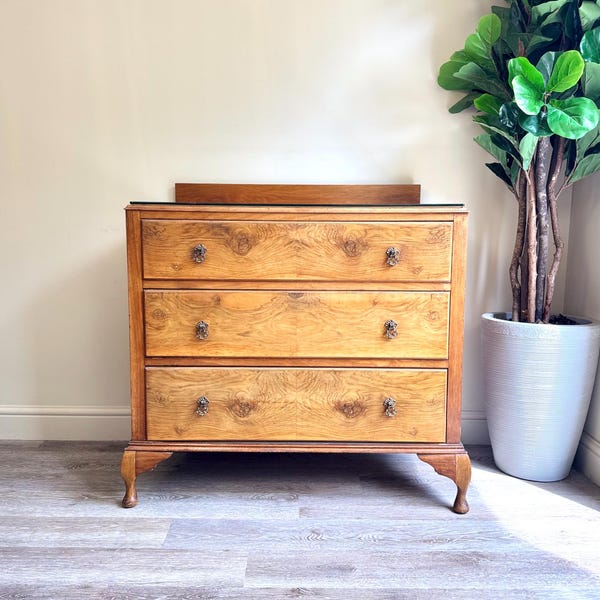 Vintage Walnut Wood Chest of Drawers: Dovetail Joints, Original Hardware