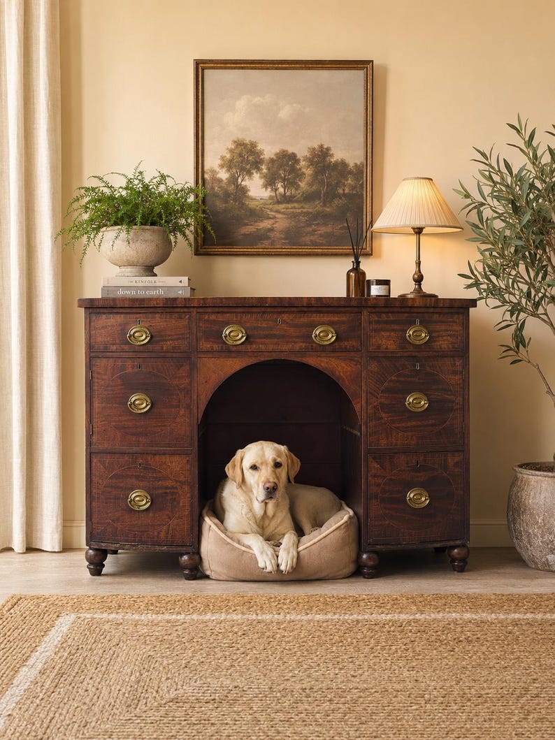 Antique Georgian Bow Front Sideboard Table – Solid Wood Storage Console ...