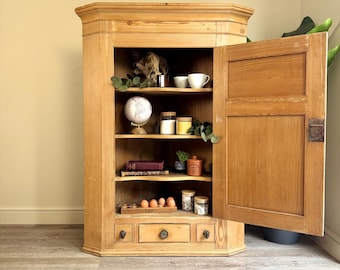 Antique Pine Solid Wood Farmhouse Rustic Corner Cabinet Pantry Kitchen storage