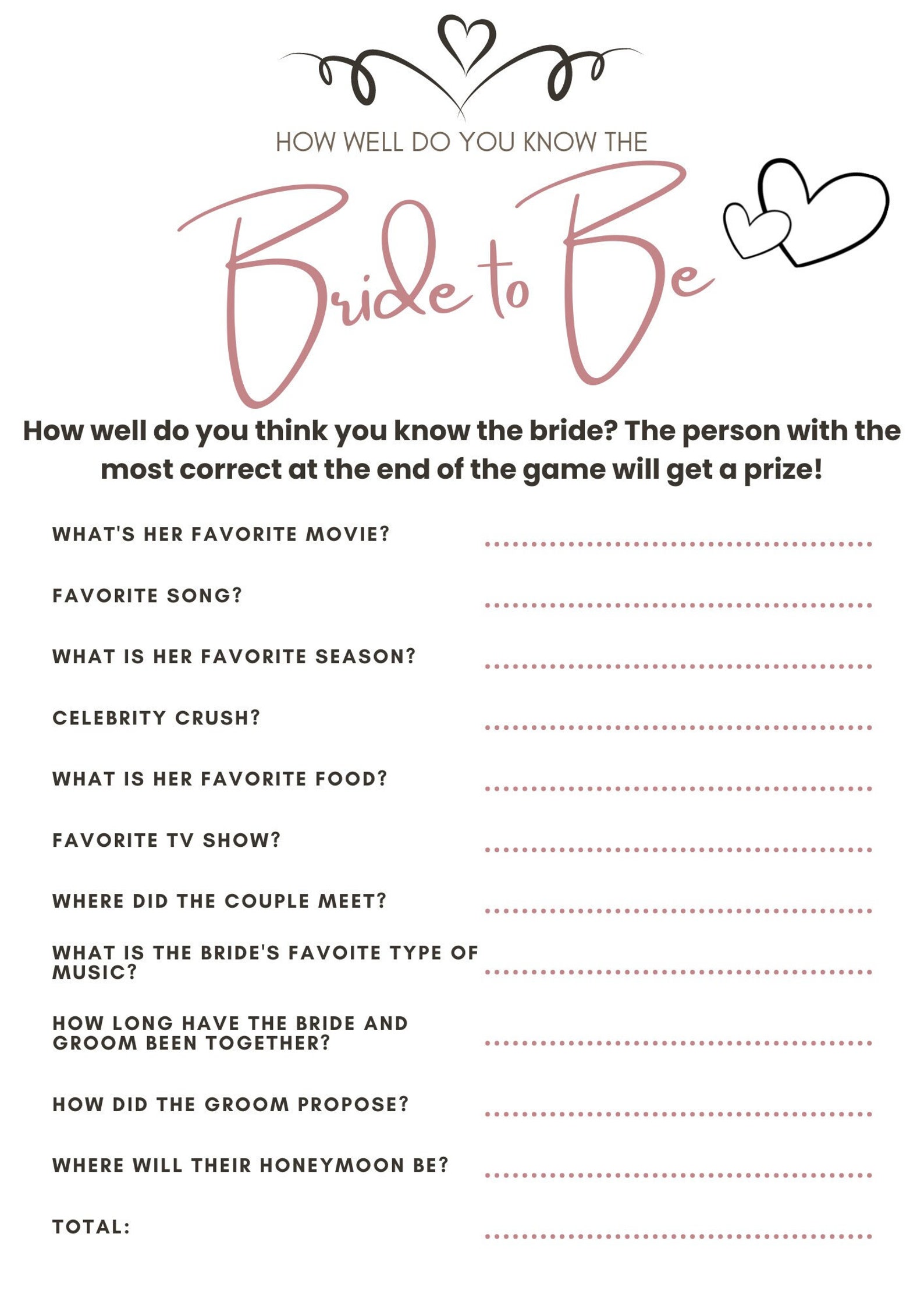 Instant Download, Bridal Shower, Bridal Shower Games, Wedding Games