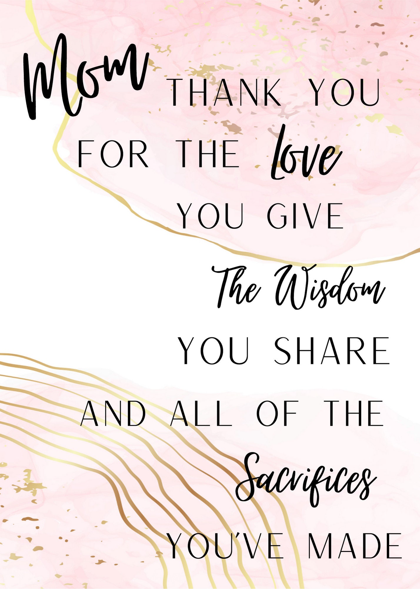 PRINTABLE Mother's Day Card, Card for Mom, Thank You for Love, Wisdom ...