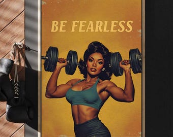 Retro Gym Poster, Strong Woman Weightlifting Art (Digital Download)