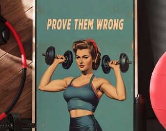 Retro Gym Poster, Strong Woman Weightlifting Art (Digital Download)