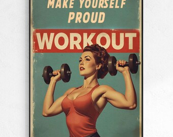 Retro Gym Woman Print, Weightlifting Art (Digital Download)