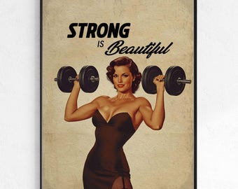 Retro Gym Woman Print, Vintage Weightlifting Art (Digital Download)