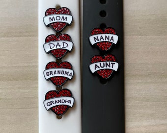 Family Bling Heart Watch Charms