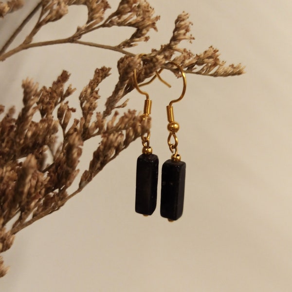 Black and gold stainless steel Earrings • Trending Simple Classic Minimalist • Waterproof Earrings • Gifts for her • pendant stone