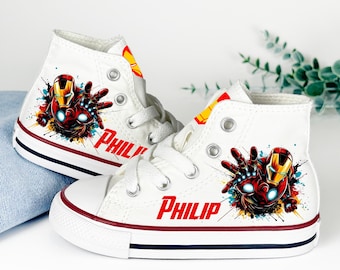 Personalized Iron Man Converse, Superhero Toddler Shoes, Birthday Outfit Sneakers