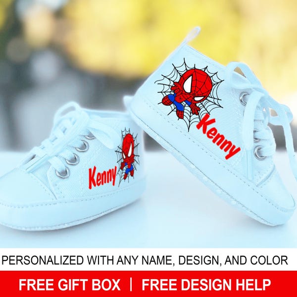 Zapatos de bebé personalizados, cumpleaños de Spidey, tema de araña, atuendo para el primer cumpleaños, fiesta de arañas