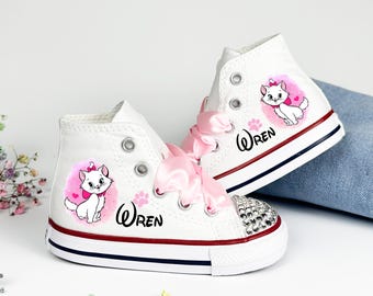 Converse Aristochats Marie Cat personnalisées : chaussures montantes personnalisées pour bébés et tout-petits