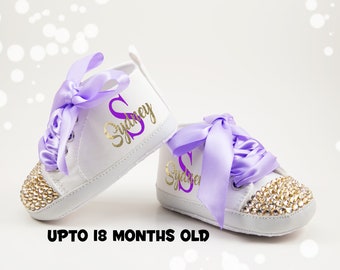 Chaussures bébé fille pour baby shower, cadeau de premier anniversaire, chaussures pour tenue tutu, thème violet pour le premier anniversaire