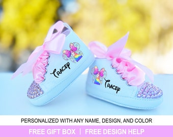 Personalized Disney Minnie Mouse and Castle Baby Girl Shoes