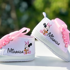 Minnie Mouse Baby Shoes, Cute Minnie Shoes, Pink Baby Shoes, Personalized Baby Gift