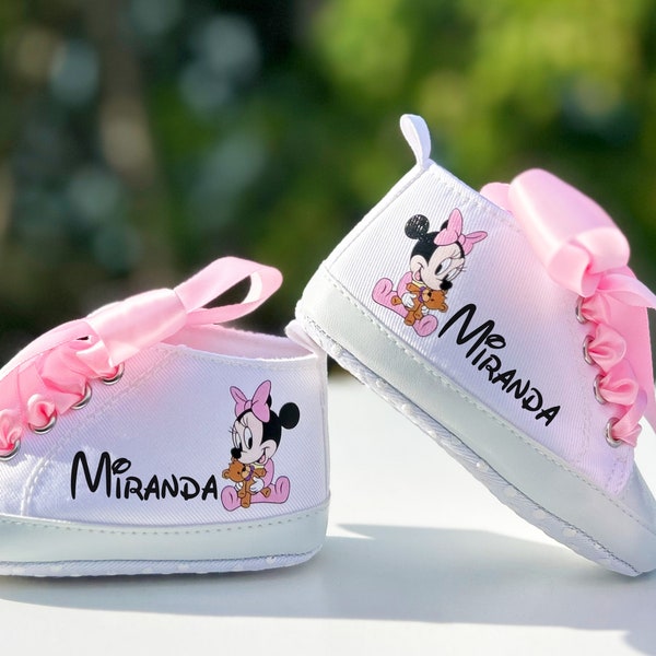 Minnie Mouse Girl Shoes, Cute Minnie Shoes, Pink Baby Shoes, Personalized Baby Gift