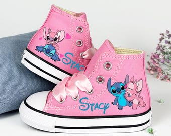 Custom Stitch & Angel Converse High Tops: Personalized Birthday Sneakers