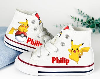 Chaussures Converse Pikachu personnalisées pour tout-petits, tenue d'anniversaire Pokémon, baskets pour enfants