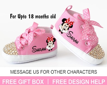 Minnie Baby Girl Shoes, Minnie First Birthday Outfit, Minnie Baby Shower Gift, Personalized Pink Minnie Mouse Sweet One Birthday Girl