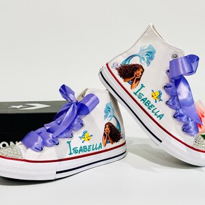 Little Mermaid Custom Converse, Personalized Black Ariel High Top Sneakers, Disney Princess Birthday Baby Toddler Shoes image 5