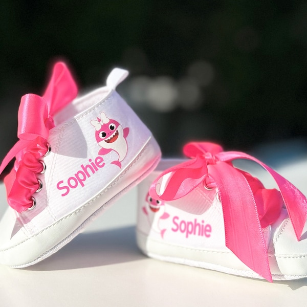 Baby Shark Girl Shoes, Baby Girl Shoes, Pink Baby Shoes, Personalized Baby Gift