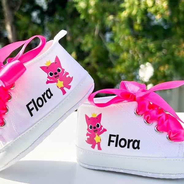 Pink Fox Baby Shoes, Baby Shark Girl Shoes, Pink Baby Shoes, Personalized Baby Gift