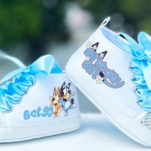 Blue First Birthday Outfit, Birthday Girl Baby Girl Shoes, First Birthday Gift, Personalized Baby Gift, Birthday Girl Outfit