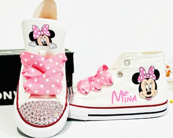 Custom Minnie Mouse Converse Baby Toddler Shoes, Personalized Birthday Girl Minnie High Top with Name