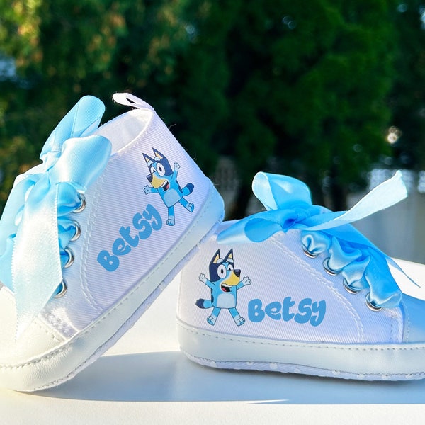 Blue Dog Baby Girl Shoes, Baby Girl Gift, Personalized Baby Gift