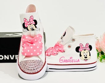 Custom Minnie Mouse Converse Baby Toddler Shoes, Personalized Birthday Girl Minnie High Top with Name