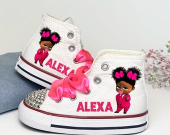 Baskets Converse bébé Boss personnalisées, Converse All Stars bébé Boss roses fuchsia, tenue d'anniversaire de bébé fille Boss
