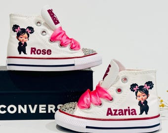 Baskets Converse Boss pour bébé fille | Chaussures d'anniversaire fille roses fuchsia personnalisées | Tenue d'anniversaire personnalisée pour tout-petit
