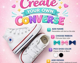 Personalized Converse For Baby Toddler Kids Any Theme Shoes Your Design Here, White, Black or Pink High Top