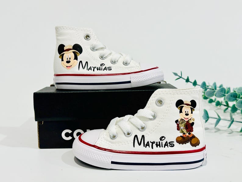 Custom Mickey Mouse Safari Converse, Wild Birthday Boy Toddler High Top Shoes image 5