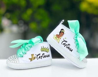 Disney Princess Tiana Baby Shoes, Princess and the Frog First Birthday Gift, Custom Baby Girl Shoes