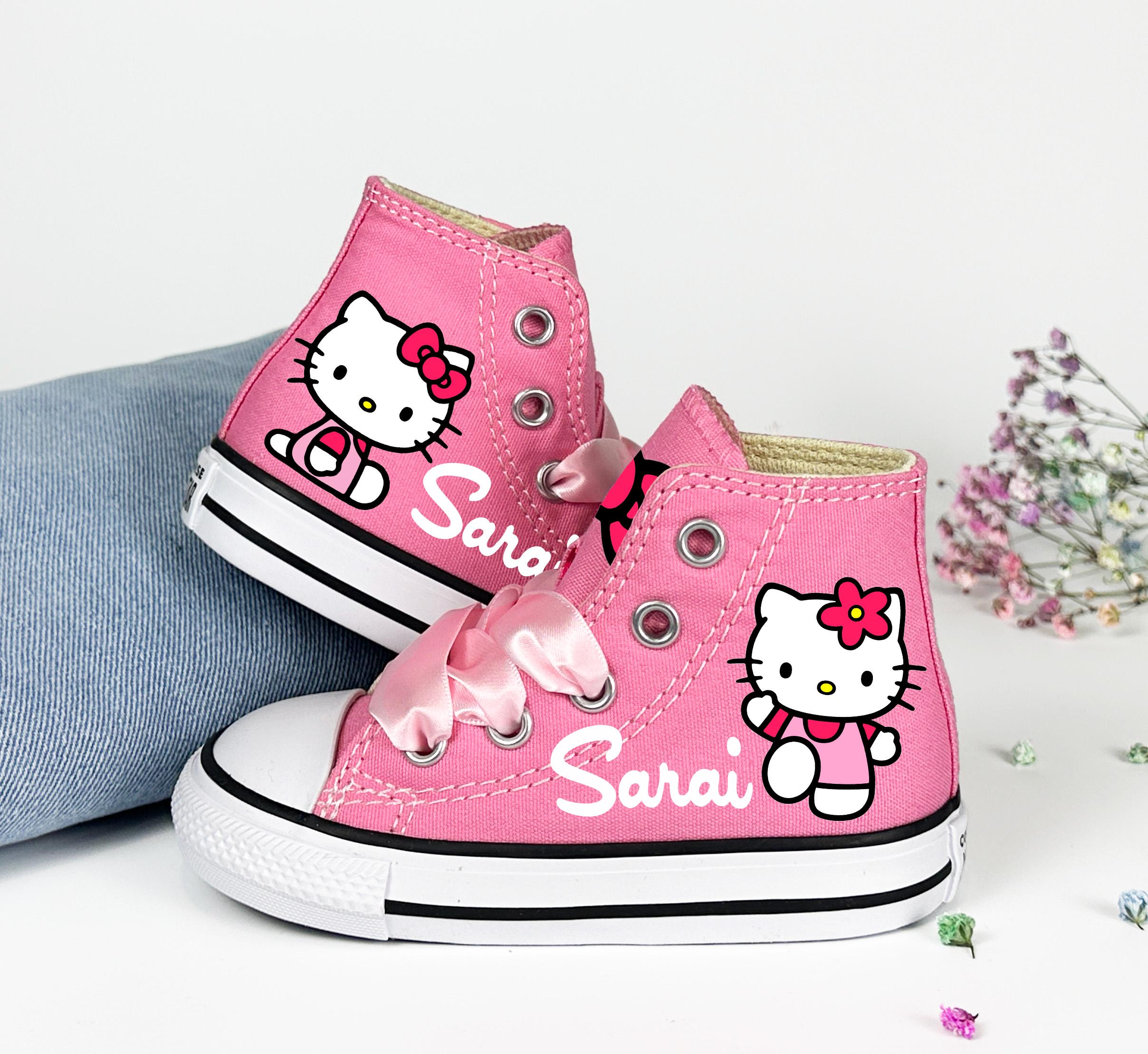Hello Kitty Pink Converse, Custom Bling Hello Kitty Baby Toddler Girl High Top Shoes, Personalized Hello Kitty Birthday Girl Outfit & Gift