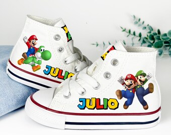 Custom Super Mario Converse Sneakers: Personalized High Tops, Gamer Birthday Shoes
