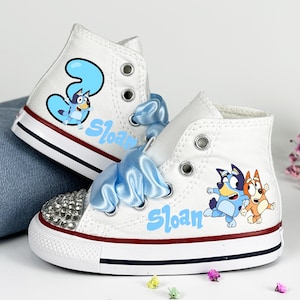 Bluey Converse, Custom Bluey Birthday Shoes, Bluey Bingo Birthday Outfit, Personalized Bluey Baby Toddler High Top Sneakers, Birthday Gift