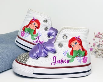 Baskets Converse bébé sirène : chaussures montantes Ariel personnalisées