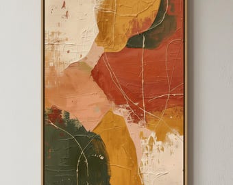 Textured Abstract Art Print | Mustard, Green, Red (Digital Download)