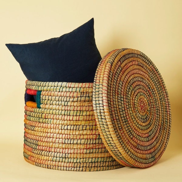 Jute Basket With Lid Etsy