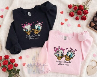 Cute Duck Couple Embroidery | Love Duck Faces with Bows & Hearts | Valentine Romance | Couple Trendy Embroidery Sweater