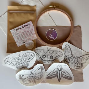 Moth embroidery stick and stitch pack