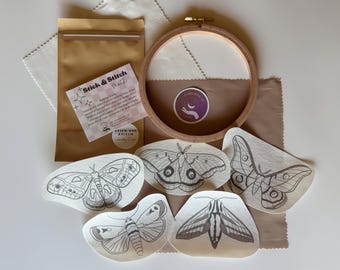 Moth embroidery stick and stitch pack