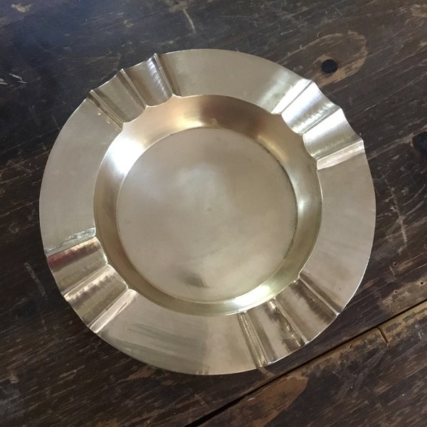 Big beautiful brass ashtray/trinket/catchall dish.  Large vintage solid brass ashtray/trinket dish.