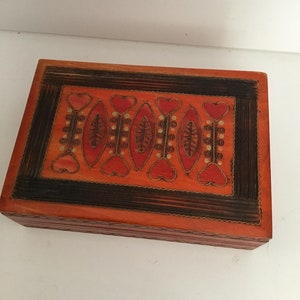 Small Polish folk art box.  Small vintage painted wooden box made in Poland.